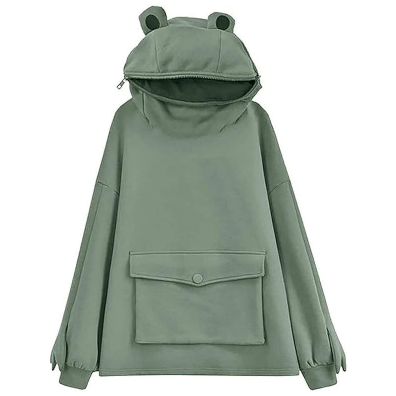 Myk unisex froskehettegenser, grønn, ideell for streetwear og avslappede fritidsaktiviteter.