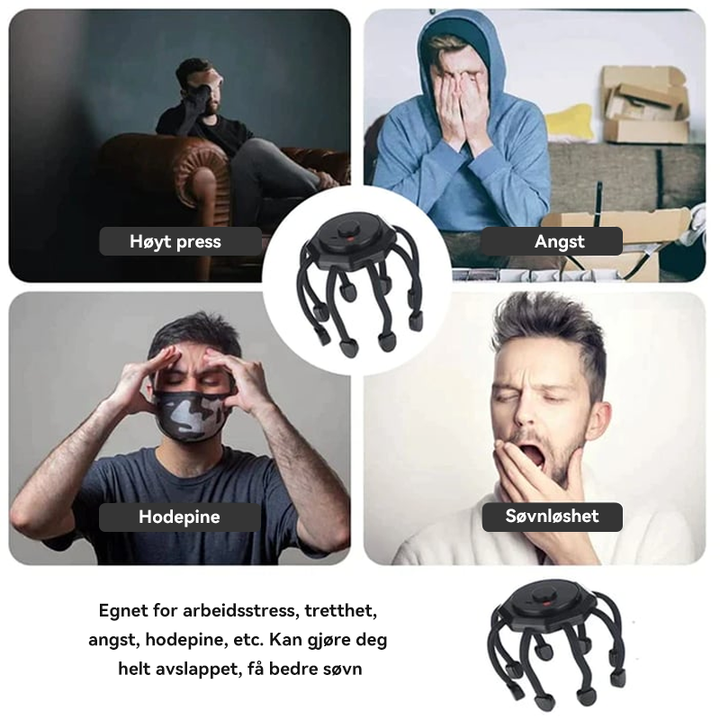 Fremmer velvære og lindrer hodepine med dette avslappende anti-stress hodebunnsmassasjeapparatet.