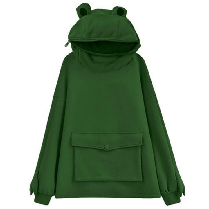 Unisex froskehettegenser i grønn, en komfortabel og lekfull stil for casual hverdagsbruk.