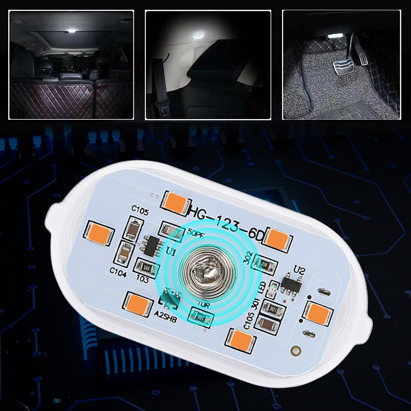 Bilens interiør med montert universalt LED-lys. Gir ekstra belysning med berøringssensor.