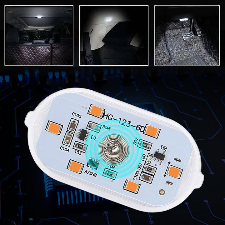 Bilens interiør med montert universalt LED-lys. Gir ekstra belysning med berøringssensor.