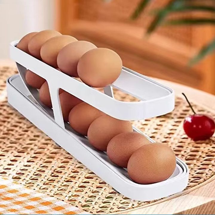 Automatisk rullende eggstativ for kjøleskap. Plassbesparende eggbeholder for organisert oppbevaring.