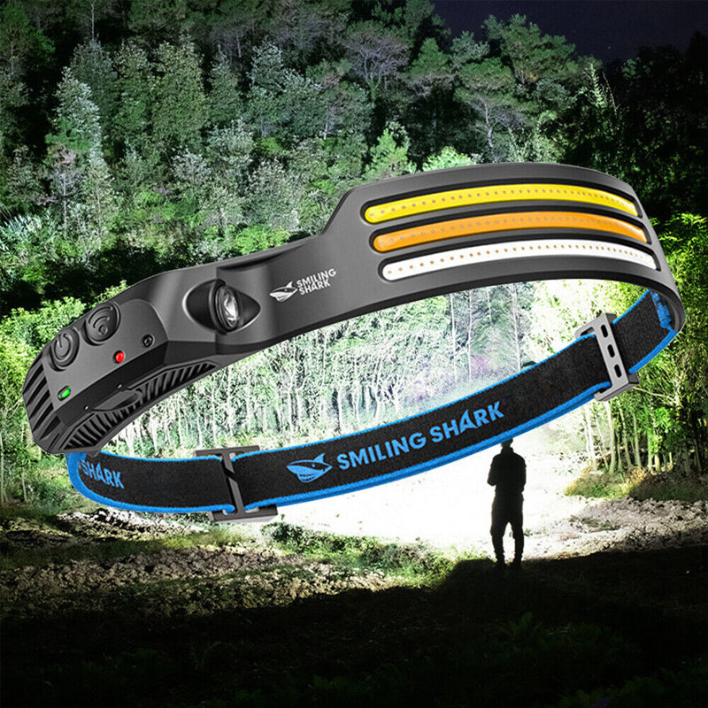 LED USB-oppladbar hodelykt for utendørs bruk, ideell til camping og turer.