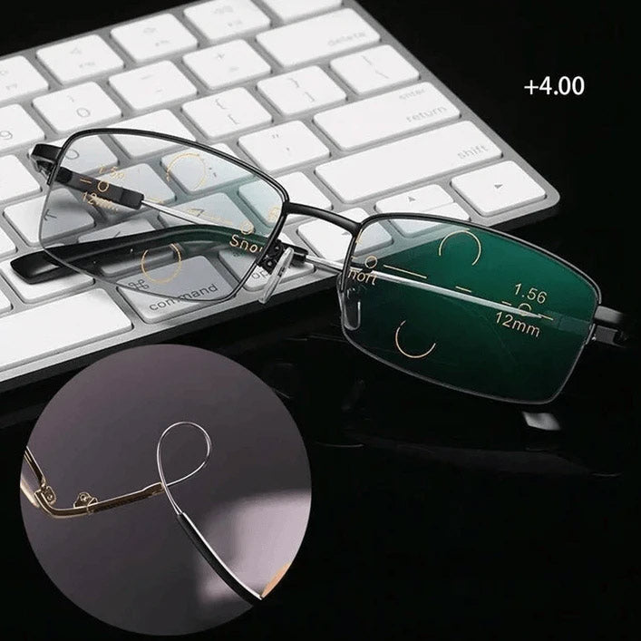 Unisex progressive lesebriller i lettvekt titan med anti-blått lys filter for klar syn.
