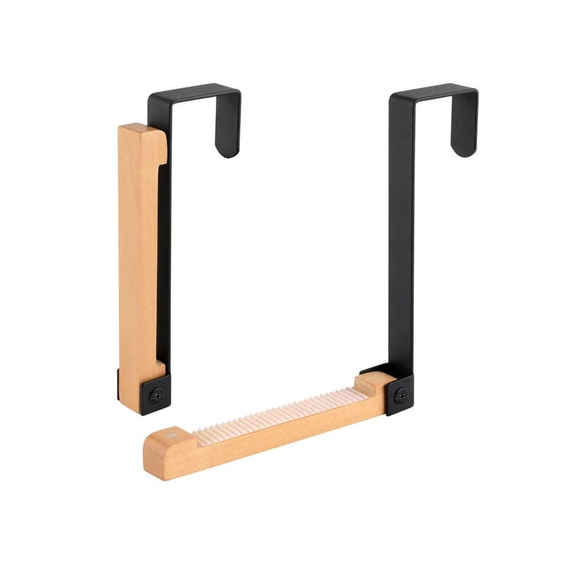 Detaljbilde av sammenleggbare trekroker for dør med solide metallfester. Smart og holdbar garderobeløsning.