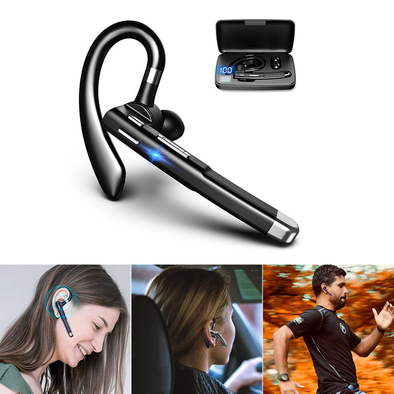 Person bruker unisex trådløse Bluetooth ørepropper med støyreduksjon under en løpetur i parken.