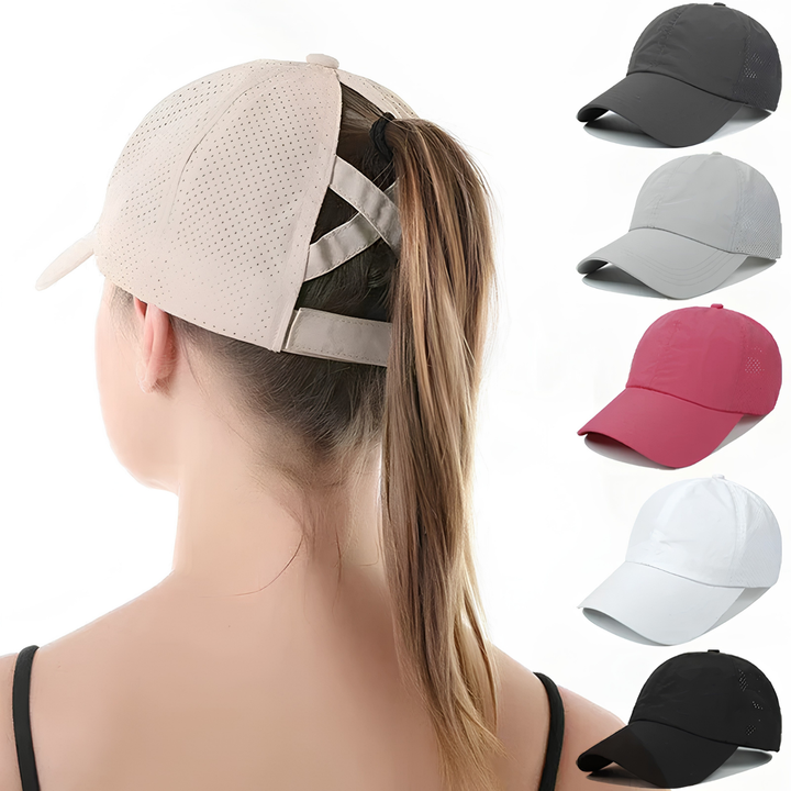 Sporty unisex mesh baseball cap for trening og solbeskyttelse. Pustende design, justerbar passform.