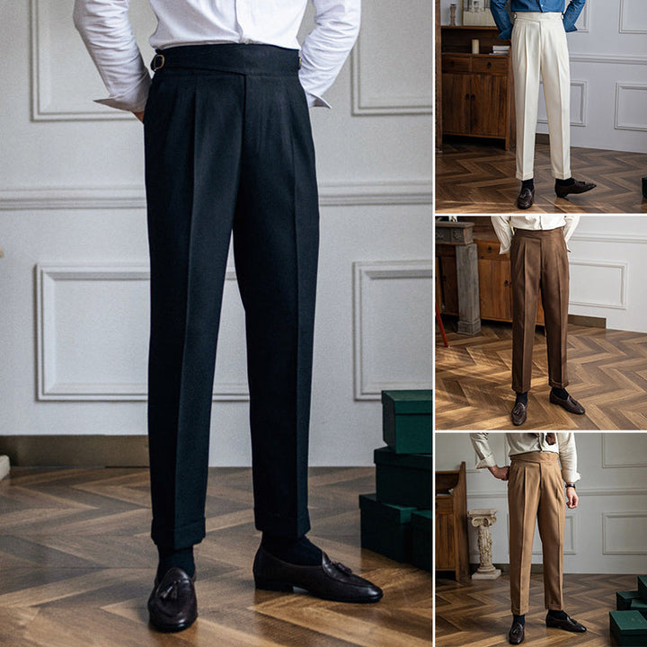 Elegant herrebukse med spenne, perfekt for kontorstil og formelle antrekk.