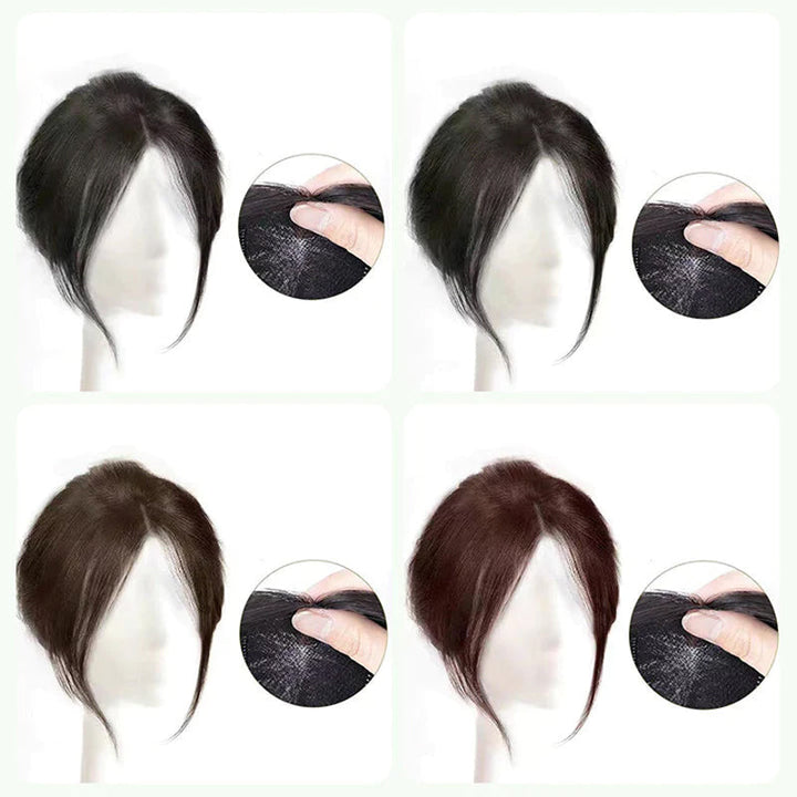 Hårforlengelse for kvinner: hårstykke med bangs for fyldigere hår og naturlig volum.