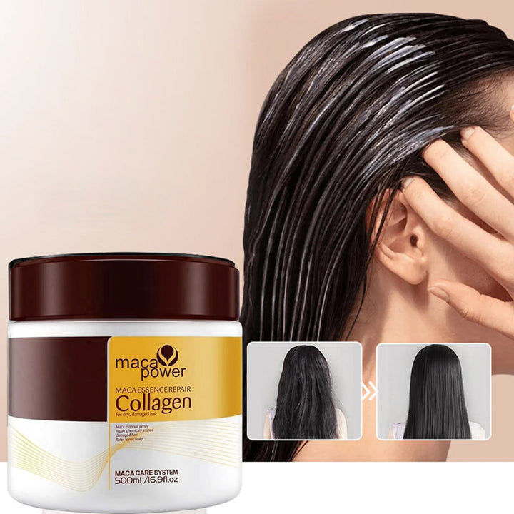 Reparerende Kollagen Hårmaske med hveteprotein. Gjenoppretter skadet hår og gir styrke og glans.