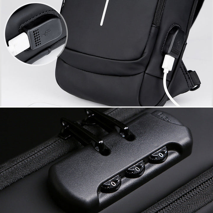 Robust slingveske med anti-tyveri design og USB-lading, for sikker oppbevaring på farten.