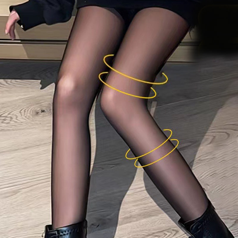 Myke termiske dame leggings, falsk gjennomsiktig look, ideell for kaldt vær.