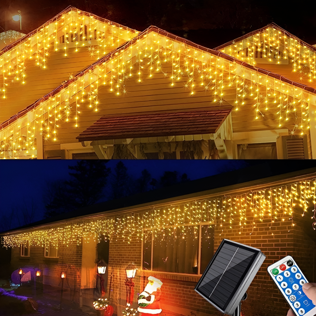 Dekorative LED gardinlys for utendørs bruk, skaper magisk stemning til fest og hagebelysning.