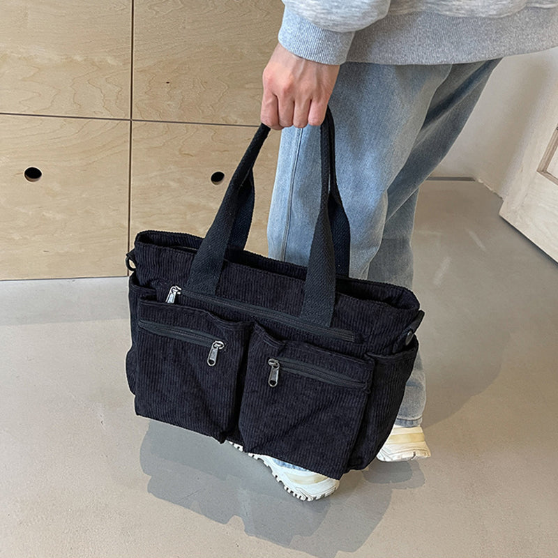 Kordfløyels skulderveske for damer, romslig og funksjonell for jobb.