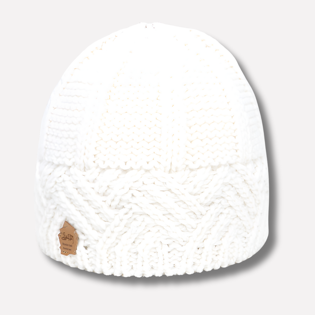 Stilfull dame beanie, ribbestrikket og varm. Ideelt hodeplagg for høst og vinter.