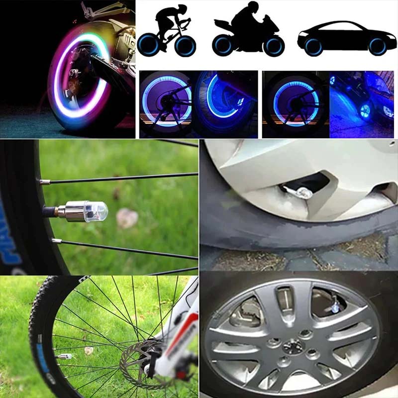 Motorsykkel lys: Lysende LED dekkventil kapsler for optimal synlighet og sikkerhet.