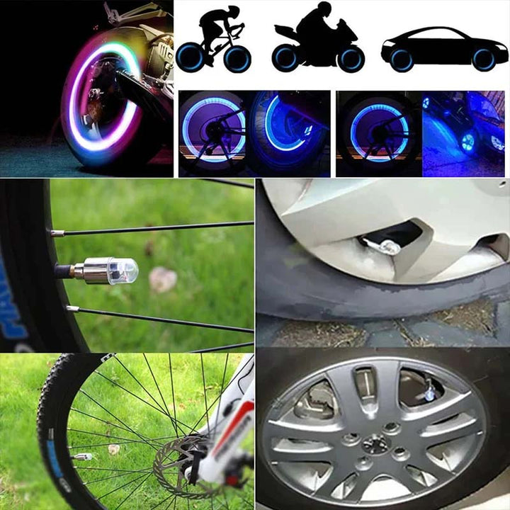 Motorsykkel lys: Lysende LED dekkventil kapsler for optimal synlighet og sikkerhet.