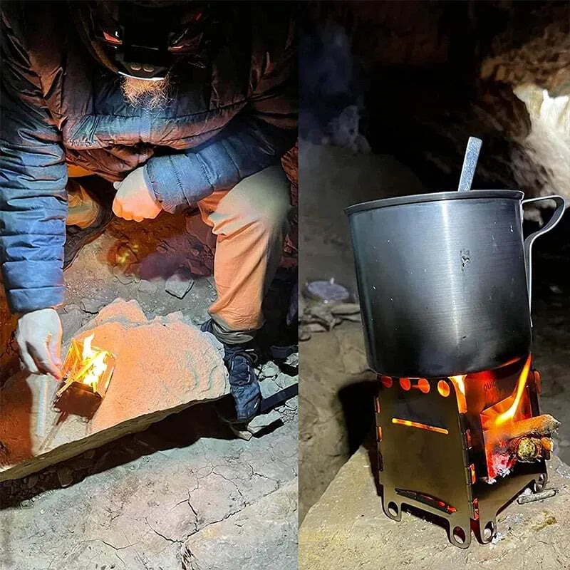 Lettvekts bærbart grillsett i rustfritt stål, optimalt for friluftsliv og camping. Enkel å pakke.