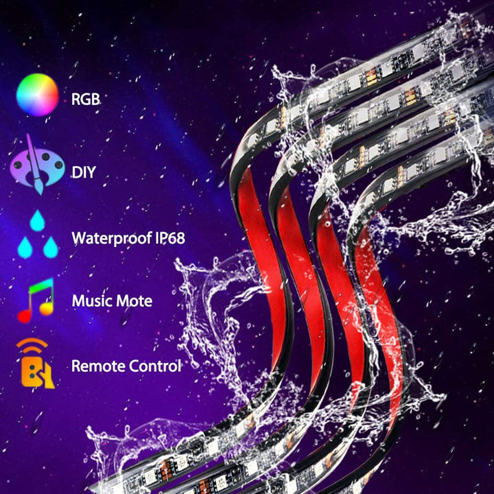 Belysning til bil: UnderGlow LED-system med flerfarget RGB og musikkstyring.