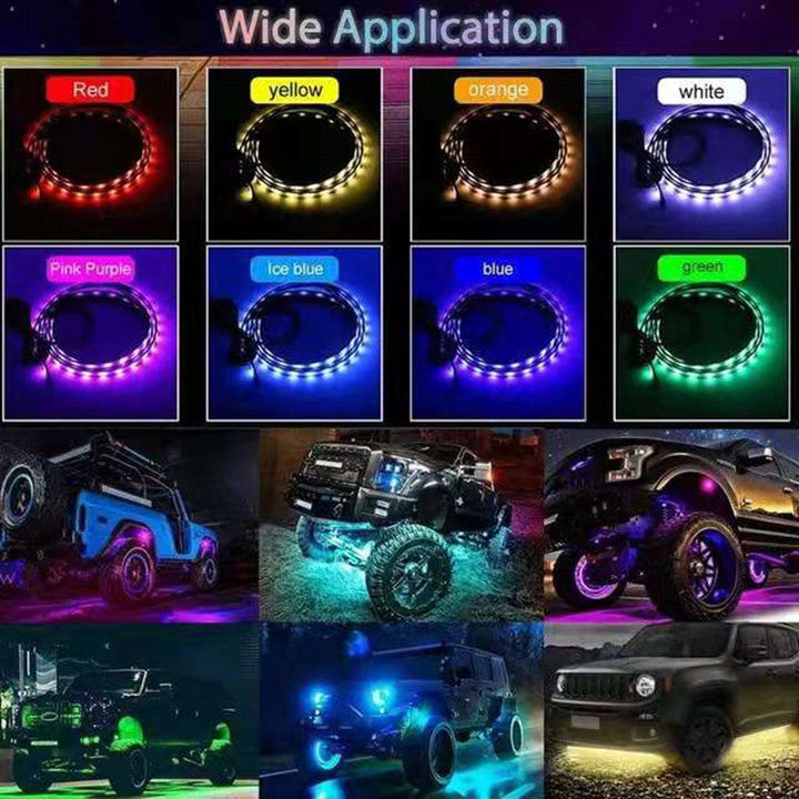 Fargefull UnderGlow LED-belysning, vanntett og perfekt for bilens eksteriør styling.