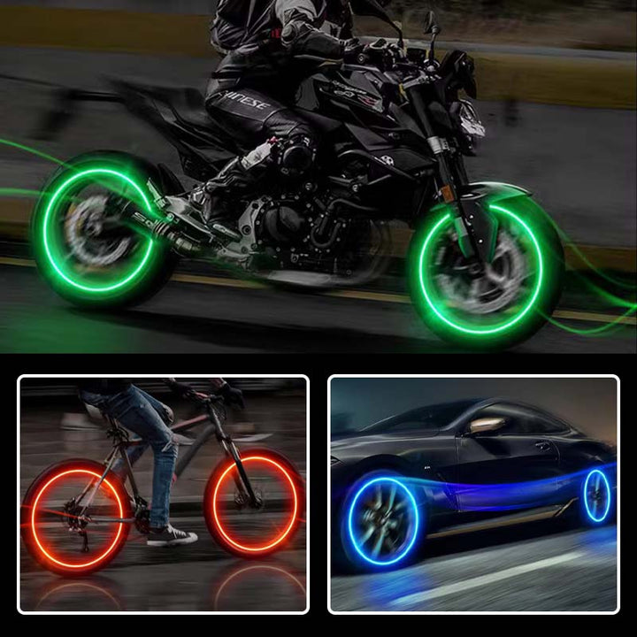 Vanntette LED dekkventil lys til sykkel, motorsykkel og bil. Forbedrer synlighet og stil.