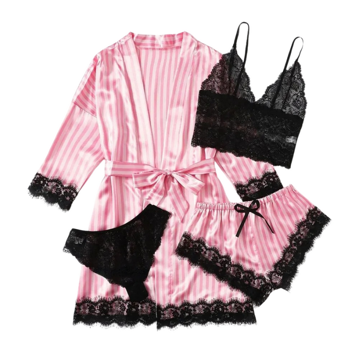 Elegant rosa 4-i-1 dame nattøy for luksuriøs komfort og avslapning. Perfekt pyjamas-sett for kvinner.