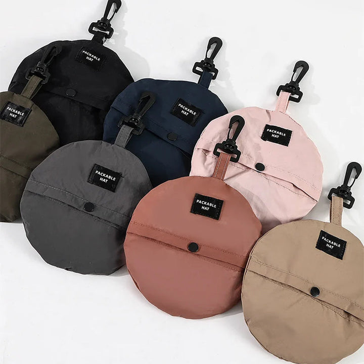 Svart unisex solhatt med UV-beskyttelse, sammenleggbar og bærbar for allsidig utendørs bruk.