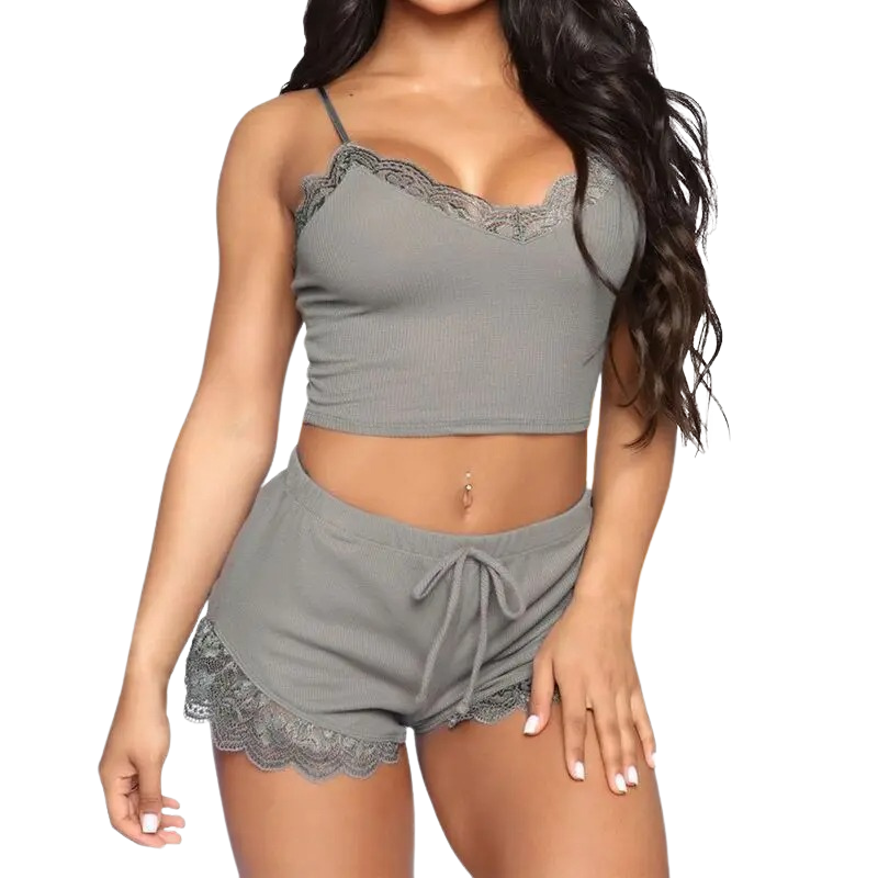 Dame todelt ermeløst nattøy sett med shorts. Komfortabelt og mykt loungewear for kvinner.