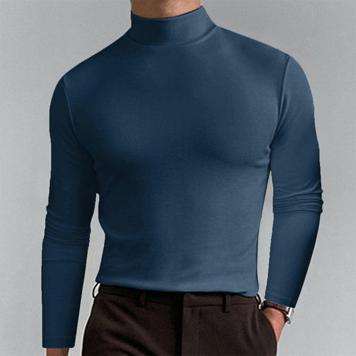 Menns høyhalset slim fit langermet t-skjorte i polyester for herreklær.