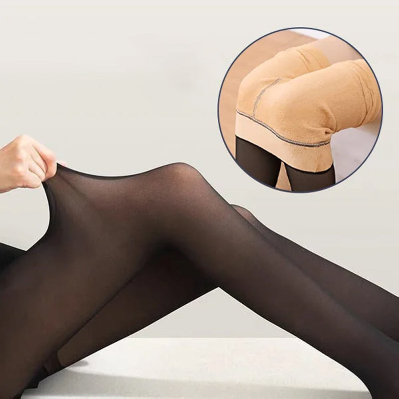 Varme dame leggings, termisk komfort med elegant falsk gjennomsiktig look for vinter.