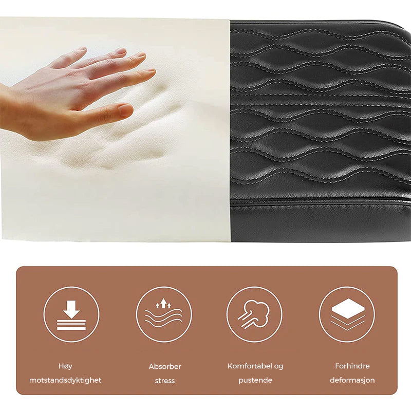 Multifunksjonell bilpute/armlene med memory foam for ekstra komfort og støtte i bilkonsollen.