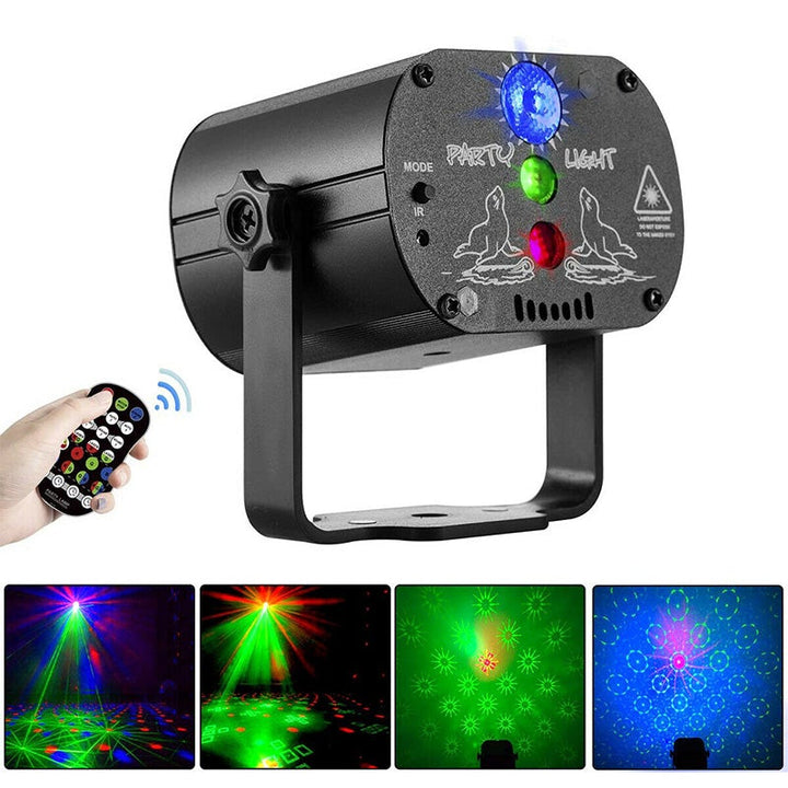 Dynamisk festlys med LED-effekter, laser og discolys. Perfekt for arrangement, innendørs/utendørs hage dekorasjon.