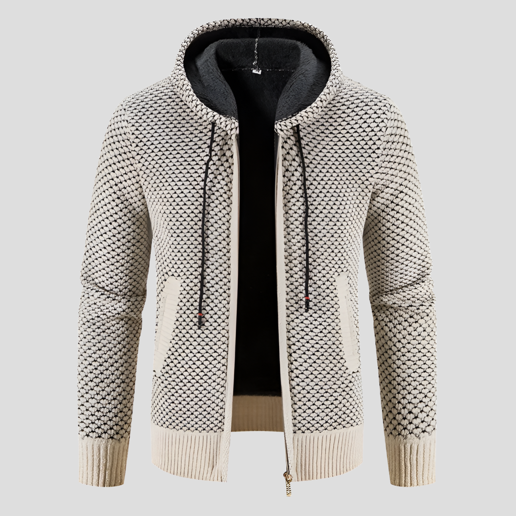 Stilfull herrecardigan i beige, varm og behagelig for casual bruk og hverdag.