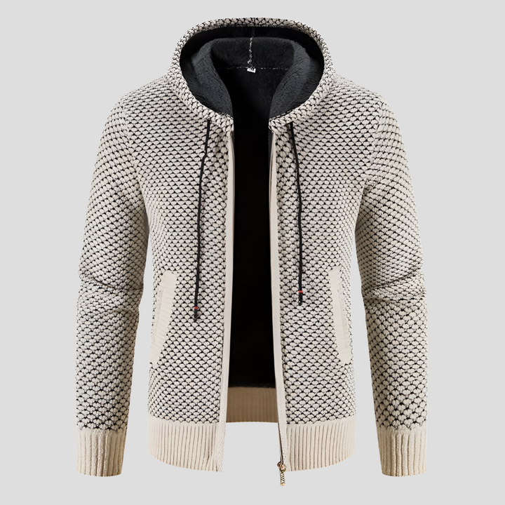 Stilfull herrecardigan i beige, varm og behagelig for casual bruk og hverdag.
