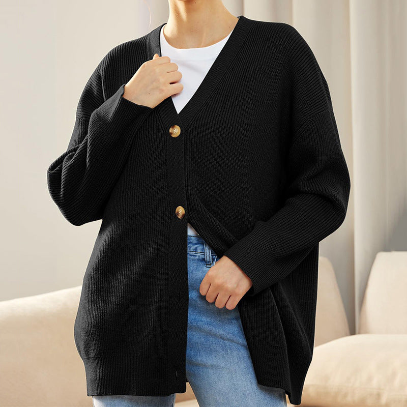 Elegant ensfarget genser cardigan for dame, passer både uformelt og formelt.