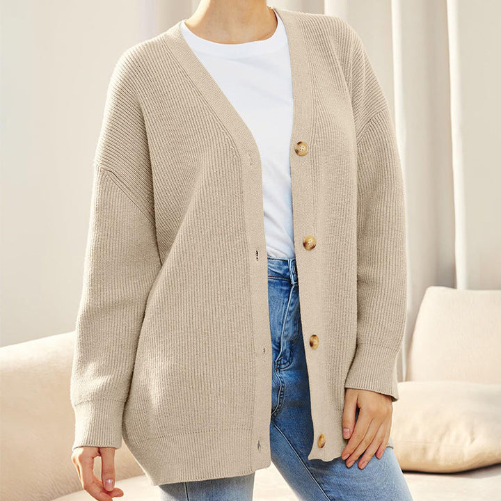 Komfortabel ensfarget cardigan genser for kvinner, allsidig og moteriktig.