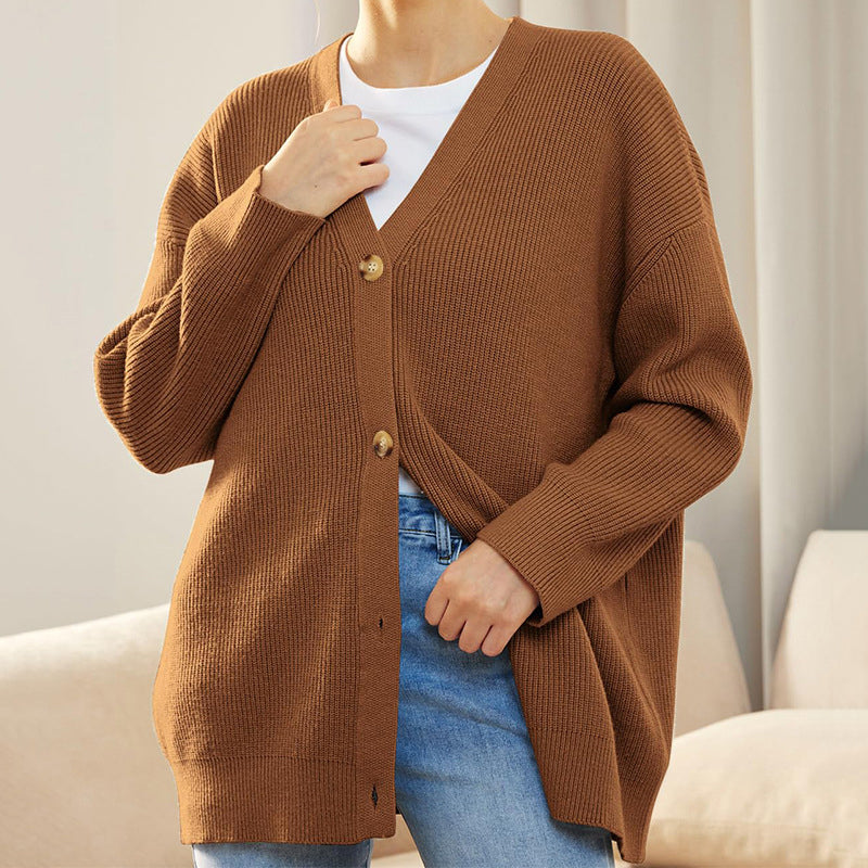 Komfortabel og chic ensfarget cardigan genser for kvinner, for vår og høst.