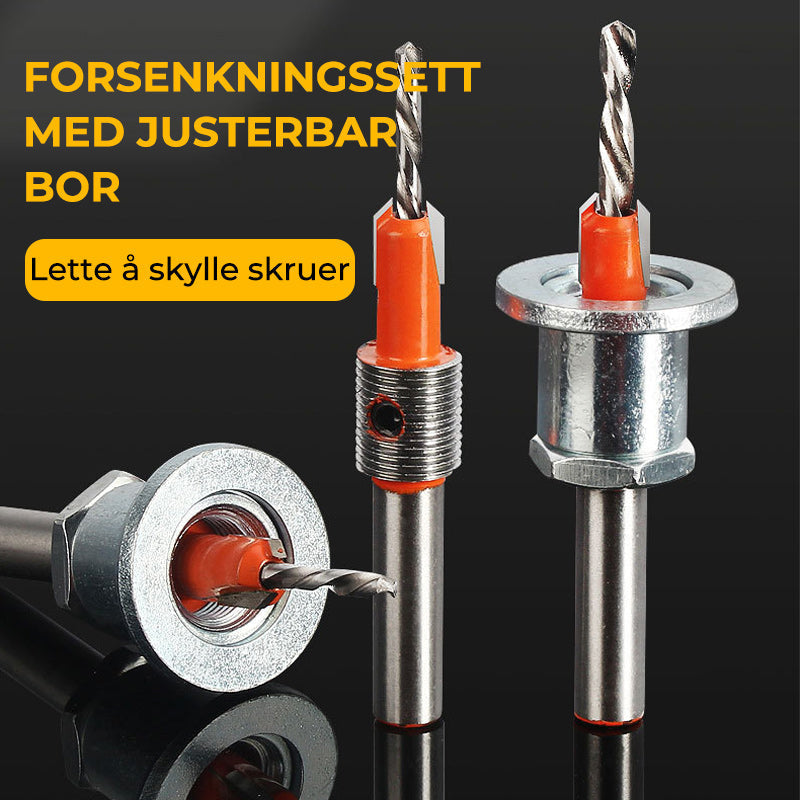 Sett med forsenkende bor i legering, optimalt for ulike treprosjekter.