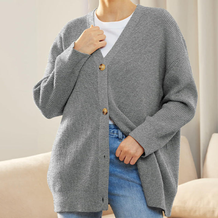 Elegant ensfarget genser cardigan for kvinner, med behagelig passform.