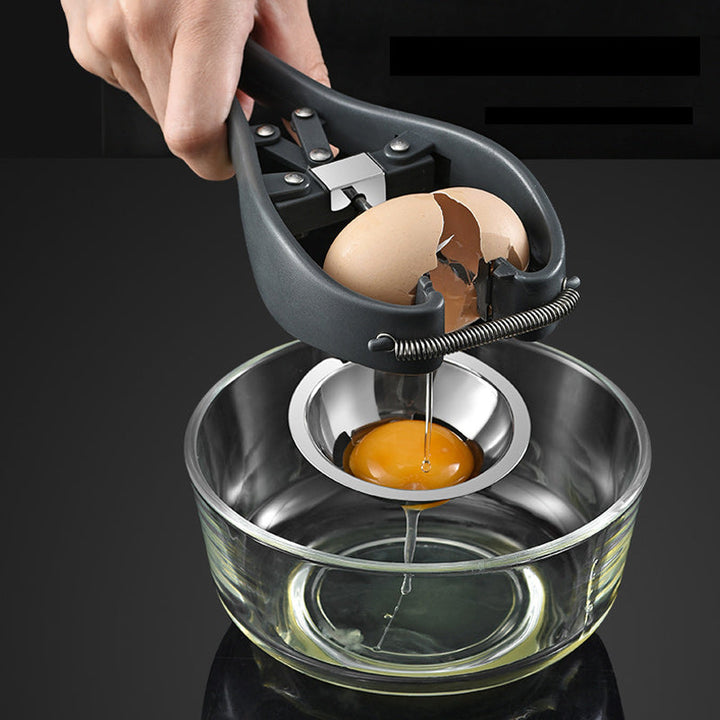 Multifunksjonell 2-i-1 eggeåpner i rustfritt stål for enkel og ren eggknekking og -separering.