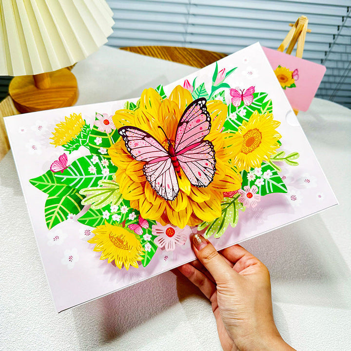 Unikt 3D-blomsterhilsenkort. Håndlaget med omtanke, en personlig gave for å overraske og glede.