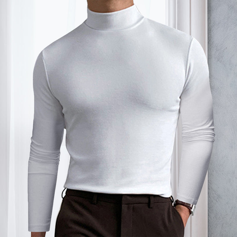 Slim fit langermet t-skjorte for menn, høyhalset design, perfekt for fritid og hverdag.