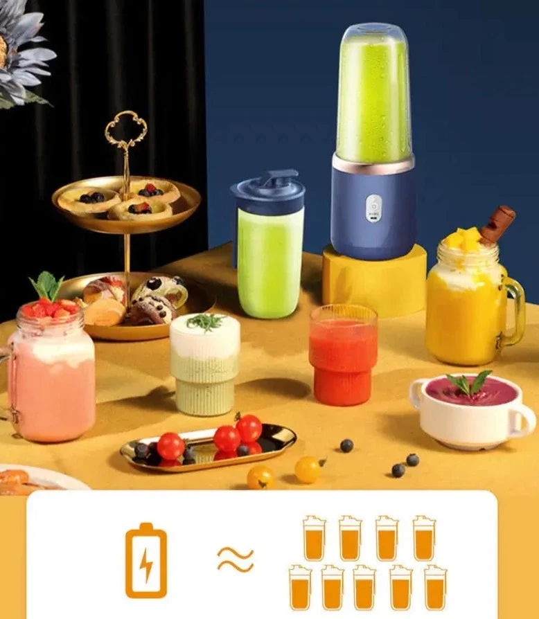 Kompakt bærbar juicer i blått, utmerket for ferske juicer og sunne drikker, enkel å ta med.