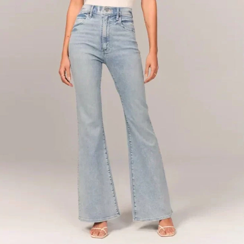 Kvinner høy midje utsvingt jeans med komfortabel stretch for hverdagsbruk.