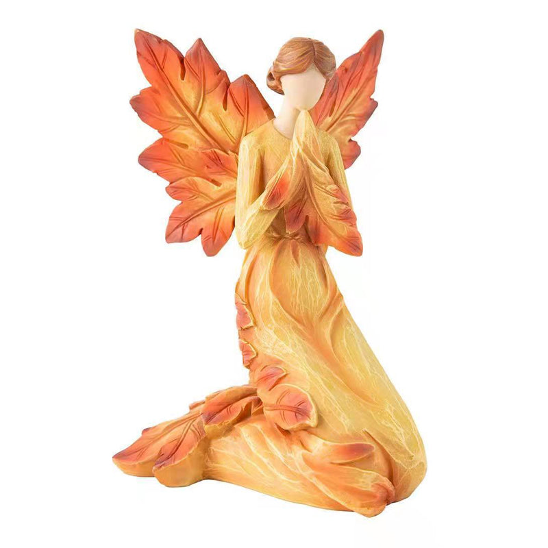 Fredfull engel med høsttema, en elegant harpiksfigur som gir ro til din hjemmedekor og innredning.