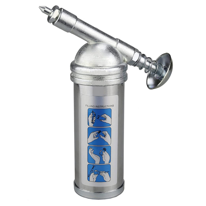 Mini fettpistol for presis smøring, kompakt design. Ideell for verktøy og vedlikehold i garasjen.