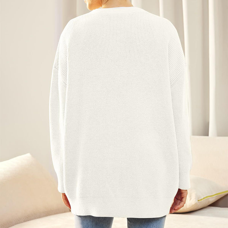 Komfortabel ensfarget cardigan genser for kvinner, ideell for lagdeling.