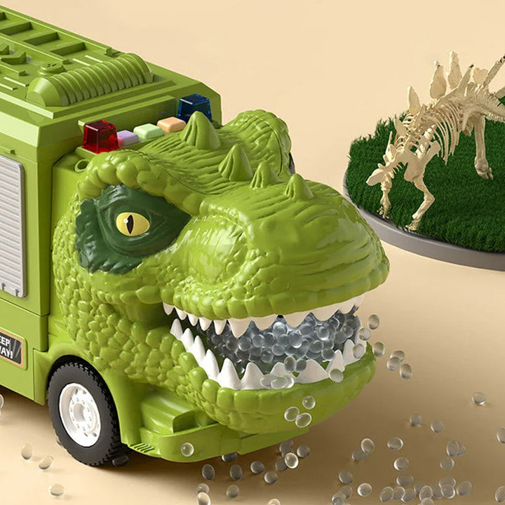 Grønn transformerende dinosaur lastebil. Pedagogisk plastleke for kreativ lek.