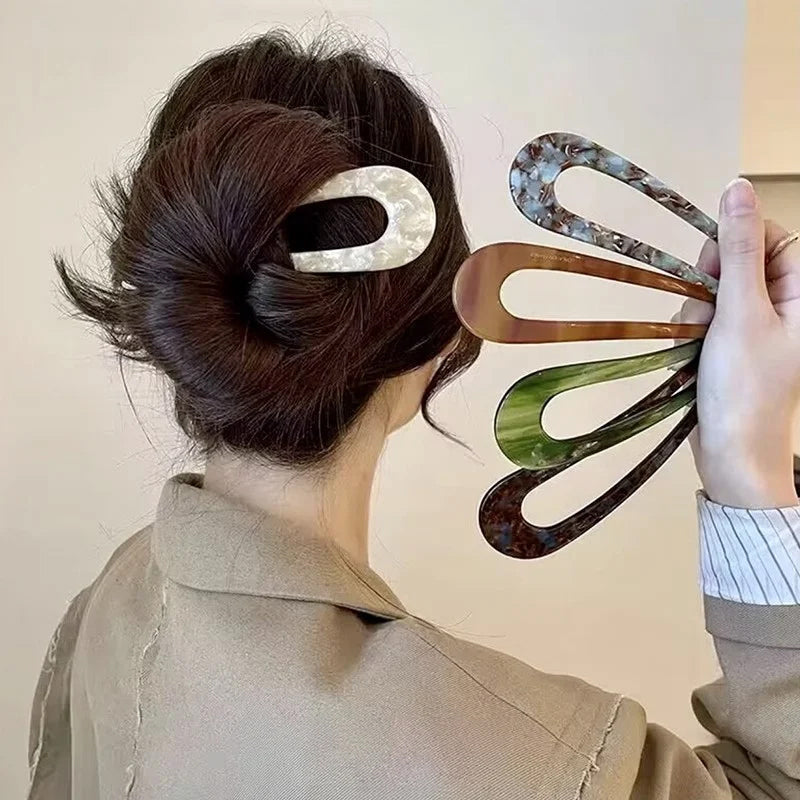 Allsidig U-hårnål for chignon og hestehale, akryl hårstylingtilbehør for fest og hverdag.