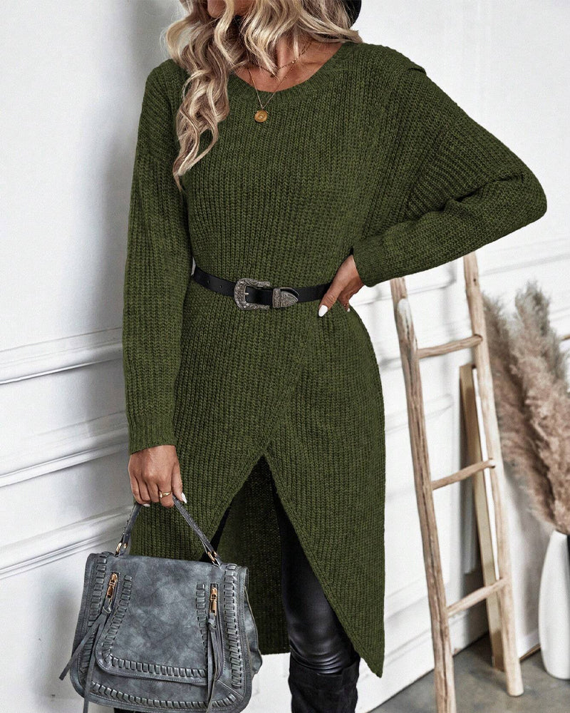 Moteriktig genserkjole i ribbestrikket bomull for kvinner, elegant og allsidig stil.